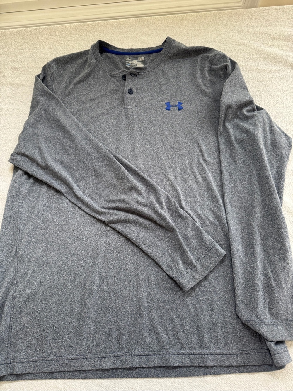 LG Men's Long-Sleeve Henley - Heather Gray with Blue Logo